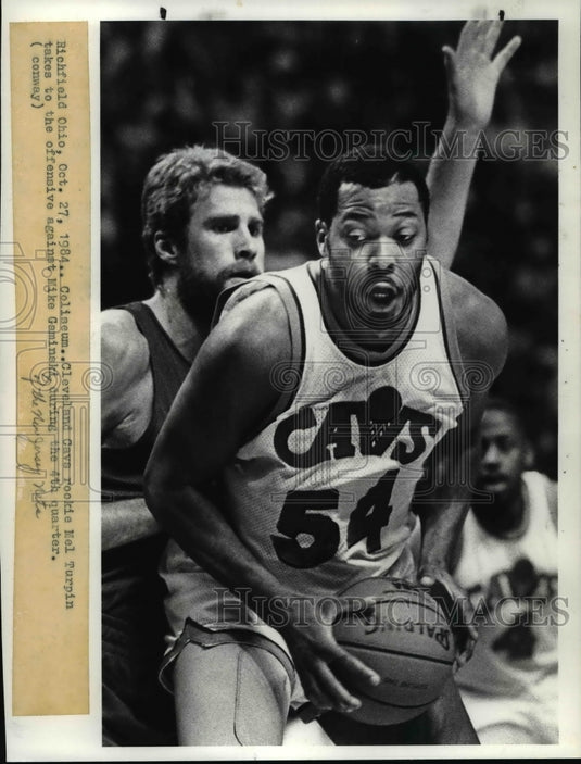 1984 Press Photo Mel Turpin, Mike Gaminski in Cavs vs Jersey Nets - cvw20657 - Historic Images