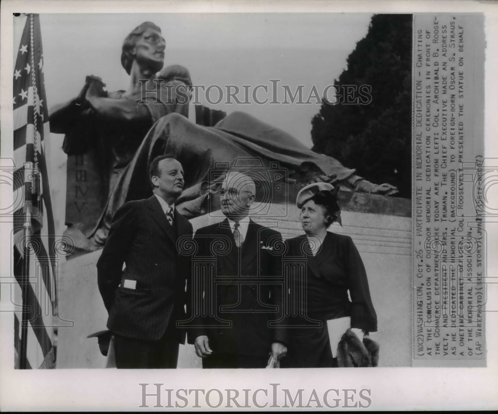 1941 Press Photo Col. AB Roosevelt, Pres. &amp; Mrs HS Truman in memorial dedication-Historic Images