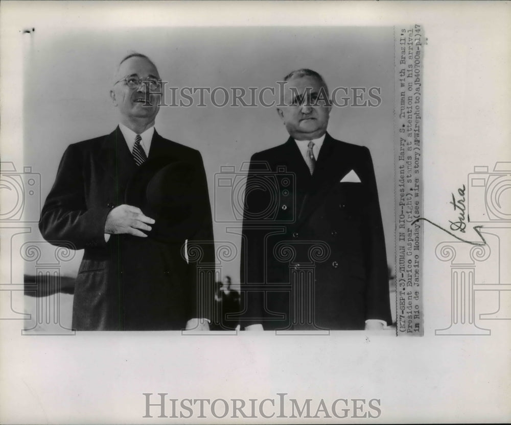 1947 Press Photo President Eurico Gaspar Dutra Welcomes President Harry Truman - Historic Images