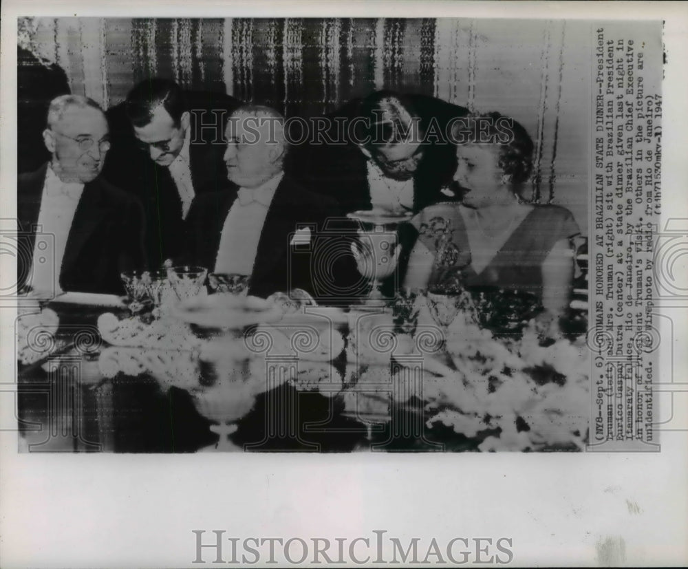 1947 Press Photo President &amp; Mrs. Truman with Brazilian Pres Enrico Gaspar Dutra - Historic Images