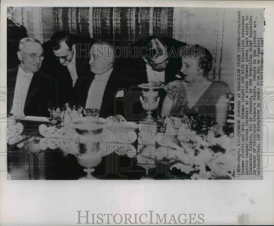 1947 Press Photo President & Mrs. Truman with Brazilian Pres Enrico Gaspar Dutra - Historic Images