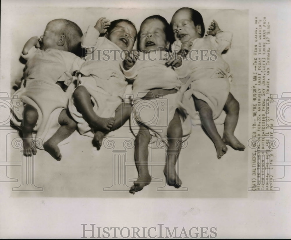 1947 Press Photo Joan Donald, Bruce &amp; Thomas- Henn Quadruplets of Baltimore, MD- Historic Images