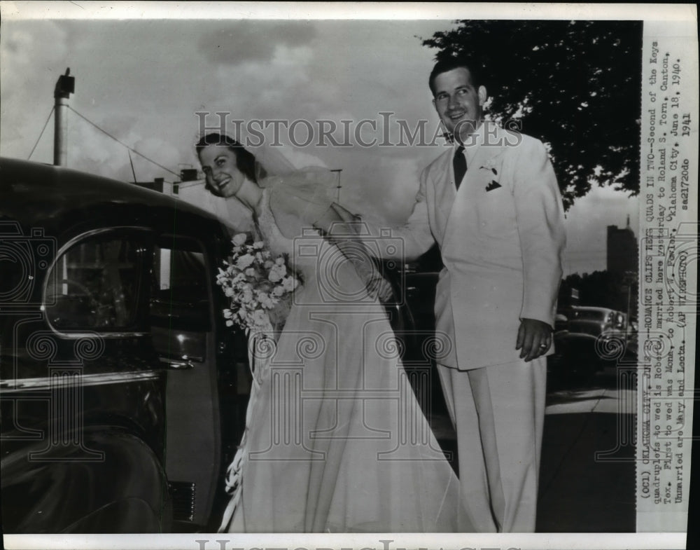 1941 Press Photo Roberta of the Keys Quadruplets married Roland Torn in Okla. - Historic Images