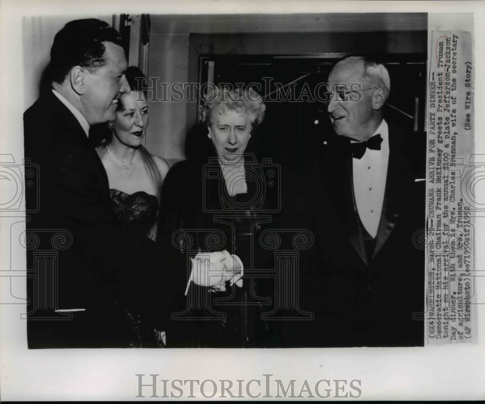 1952 Press Photo Frank McKinney & Pres. Truman at Jefferson-Jackson Day dinner- Historic Images