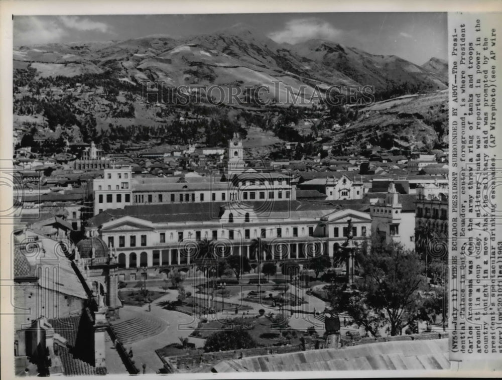 1963 Presidential Palace in Quinto, Ecuador surrounded by Army - Historic Images