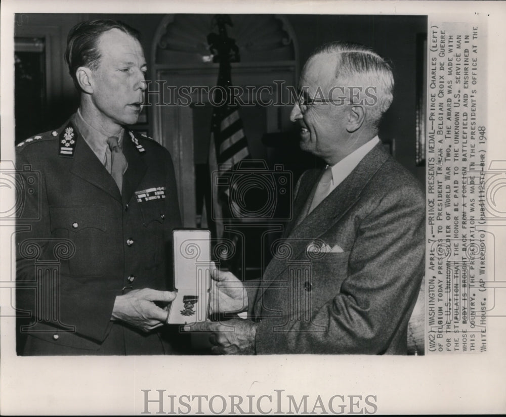 1948 Press Photo Prince Charles of Belgium w/ President Harry S Truman at Wash- Historic Images