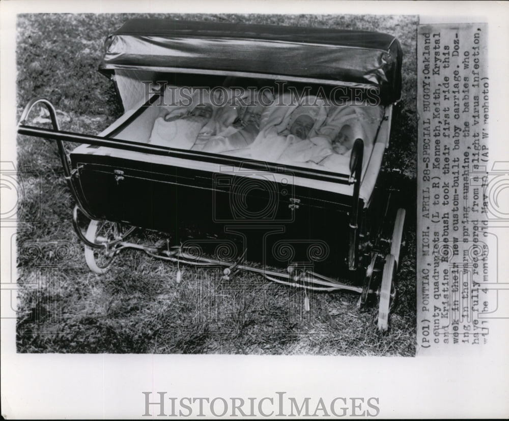 1951 Press Photo Rosebush quadruplets of Pontaic in their custom-made carriage - Historic Images