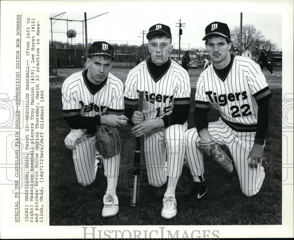 1990 Press Photo Massillon baseball players during practice in Massillon, Ohio - Historic Images