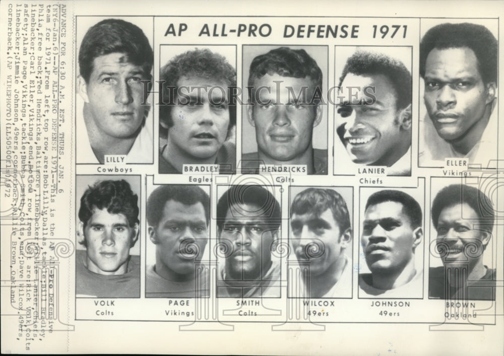 1972 Press Photo List of AP All-Pro Defensive team for 1971 - cvw21811- Historic Images