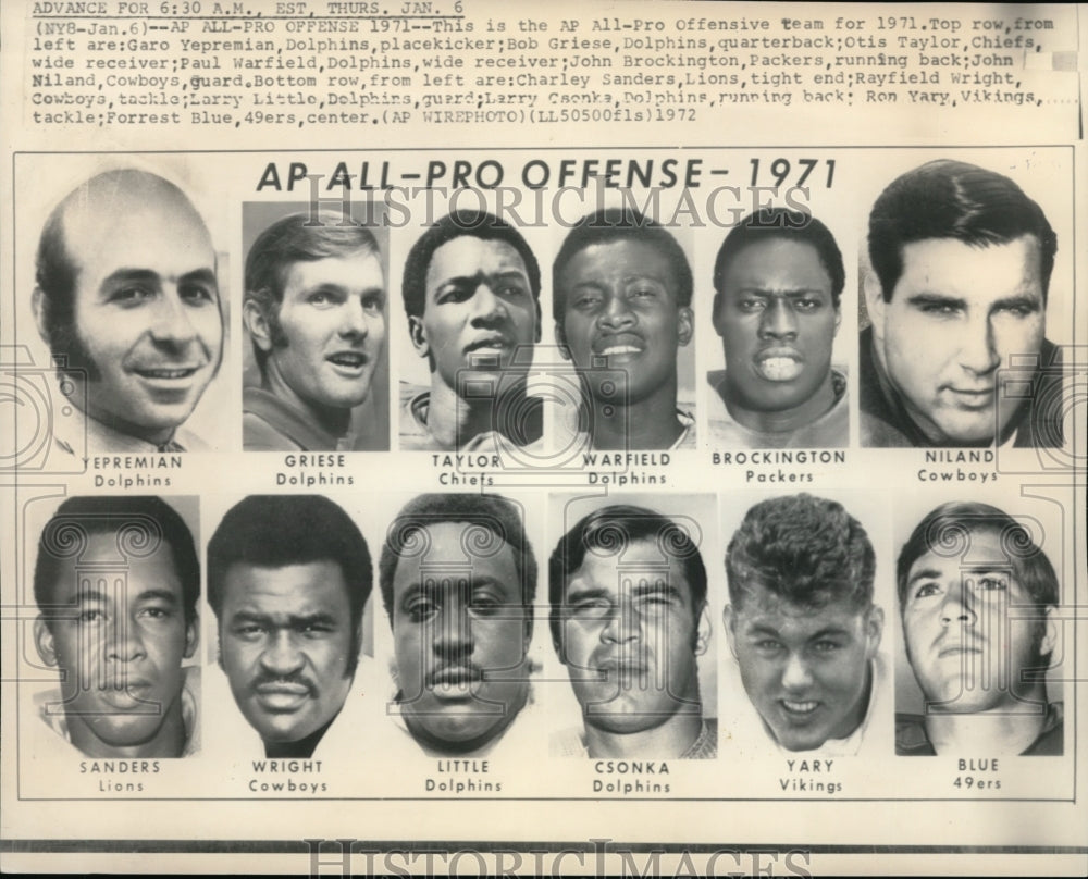 1970 Press Photo List of AP All-Pro Offensive team for 1971 - Historic Images