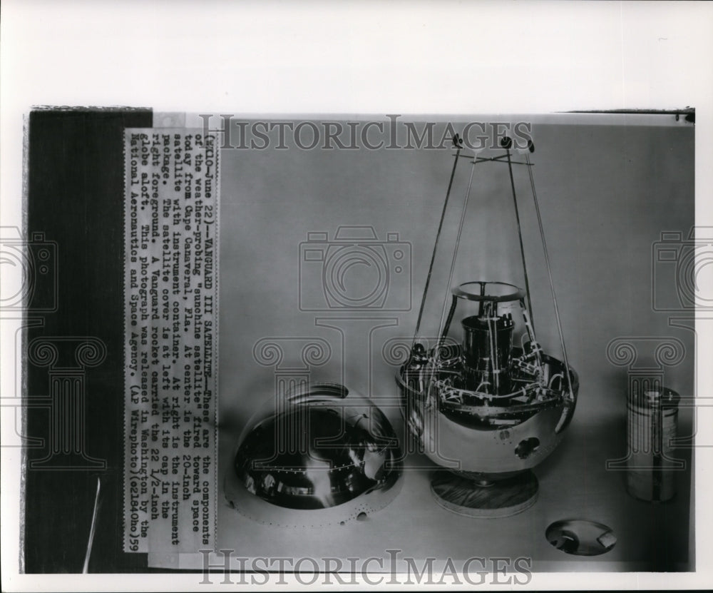 1959 Press Photo Components of the weather-probing "sunshine satellite" - Historic Images