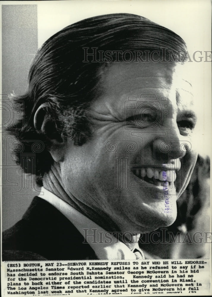 1972 Press Photo Boston Massachusetts Senator Edward M. Kennedy, smiles.-Historic Images