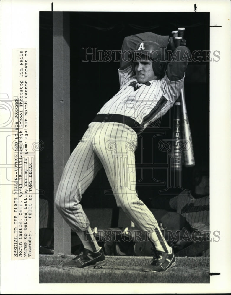 Press Photo Alliance High School shortstop Tim Fails warms up before batting-Historic Images