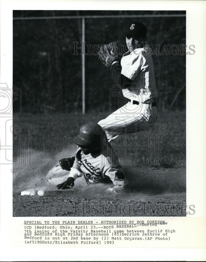 1993 Press Photo Varsity Baseball game between Euclid &amp; Bedford High Schools - Historic Images