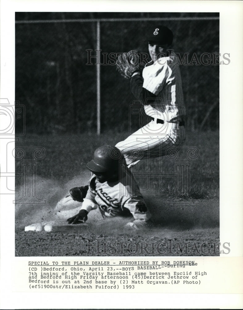 1993 Press Photo Varsity Baseball game between Euclid & Bedford High Schools - Historic Images