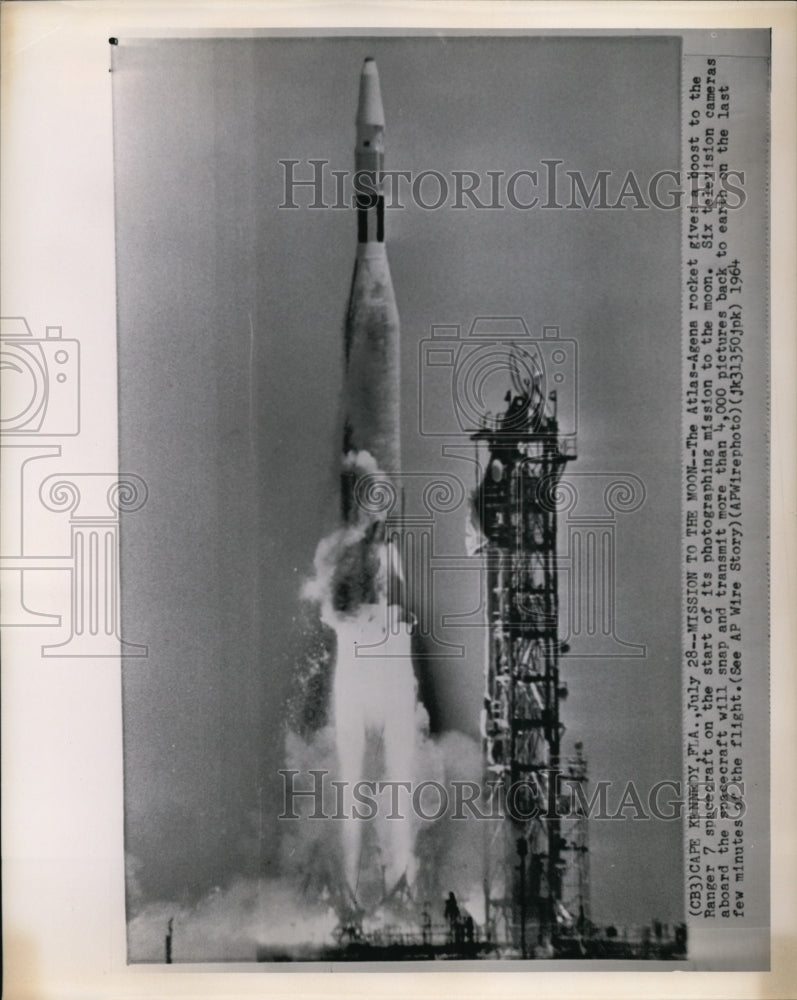 1964 The Atlas-Agena rocket gives a boost to the Ranger 7 spacecraft - Historic Images