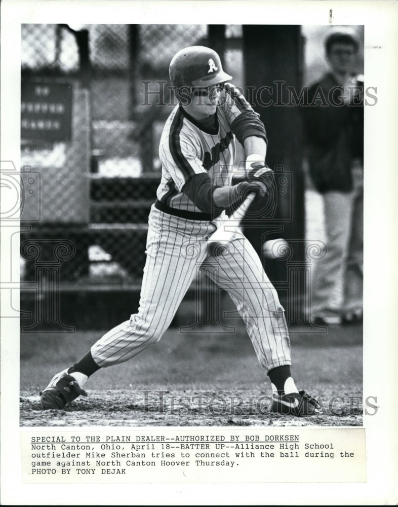 Press Photo Baseball, Alliance High School outfielder Mike Sherban during game.- Historic Images