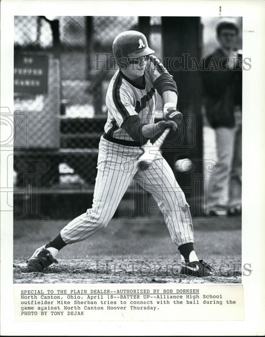 Press Photo Baseball, Alliance High School outfielder Mike Sherban during game.- Historic Images