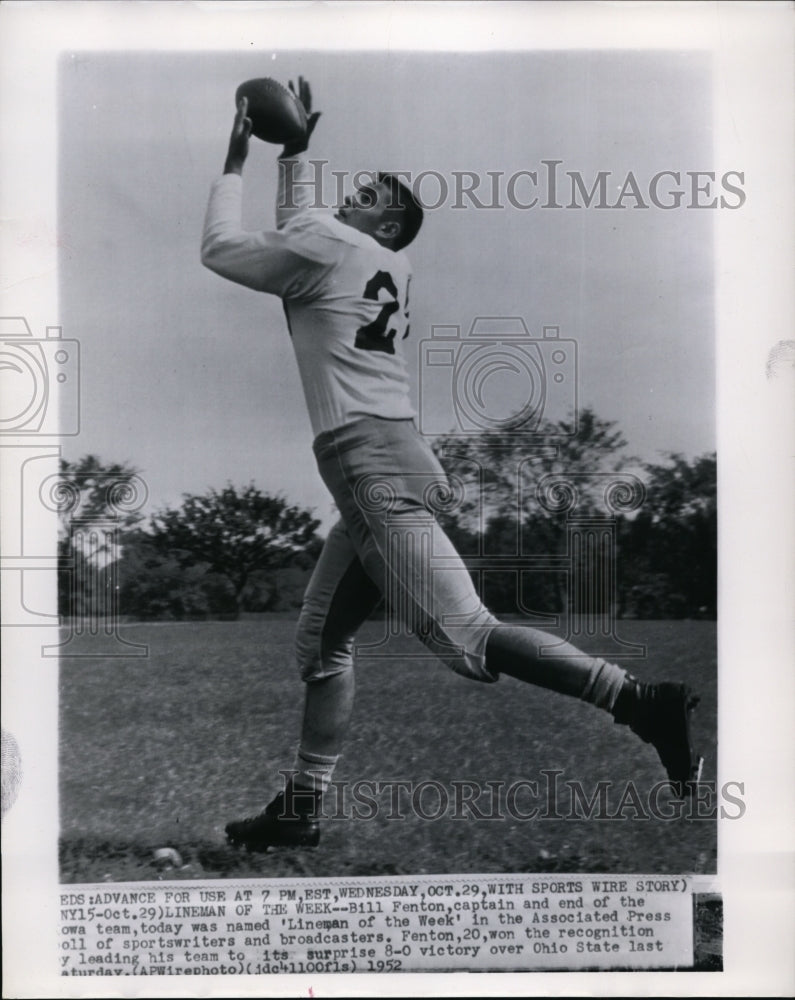 1952 Iowa team captain Bill Fenton as AP's "Lineman of the Week" - Historic Images