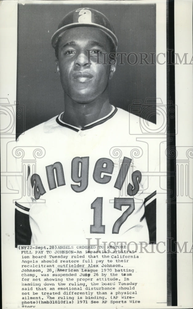 1971 Press Photo Board orders Angels to restore full pay to Alex Johnson - Historic Images