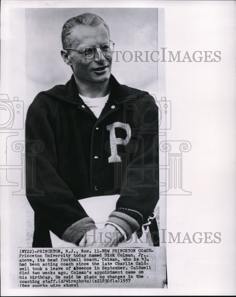 1957 Press Photo Dick Colman, Jr. as head football coach at Princeton University-Historic Images