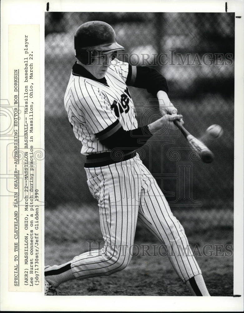 1990 Press Photo Massillon baseball player Lee Hurst connects on a pitch- Historic Images