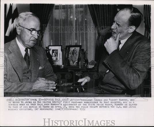 1952 Press Photo President Truman & Robert Murphy talk over latter's assignment-Historic Images