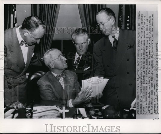 1949 Press Photo Pres. Truman & three-man board settle crucial steel dispute - Historic Images