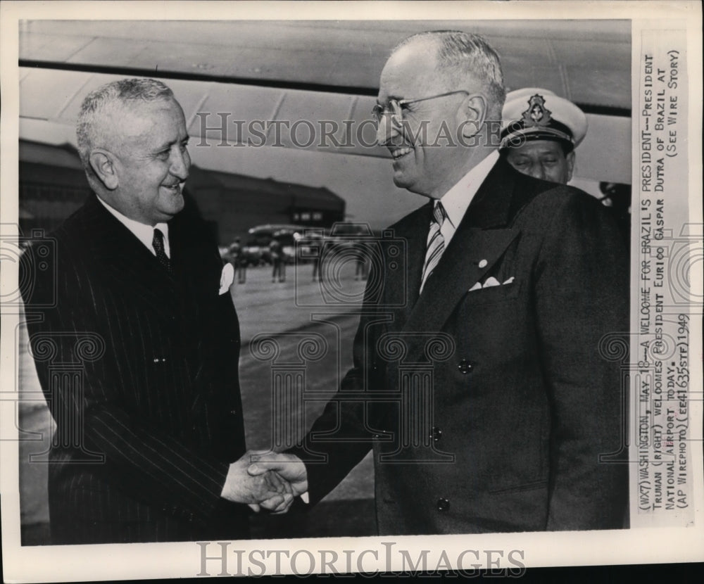 1949 Press Photo President Truman welcomes President Eurico Gaspar Dutra - Historic Images