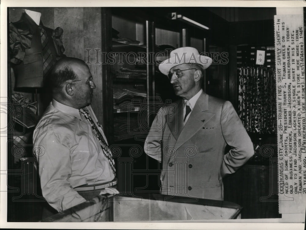 1945 Press Photo Pres Harry Truman w/ old business partner Edward Jacobson - Historic Images