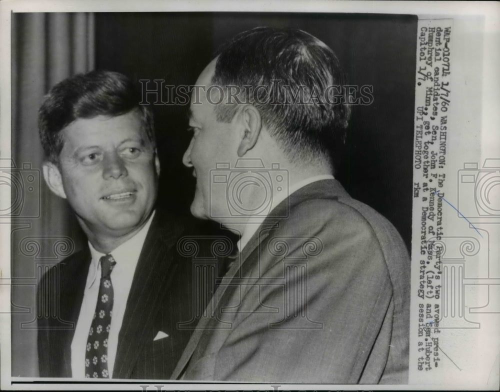 1960 Sen John Kennedy &amp; Sen Hubert Humphrey at Democratic Party meet - Historic Images