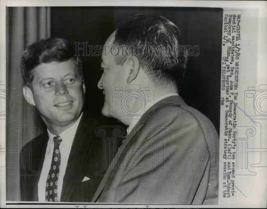 1960 Sen John Kennedy & Sen Hubert Humphrey at Democratic Party meet - Historic Images