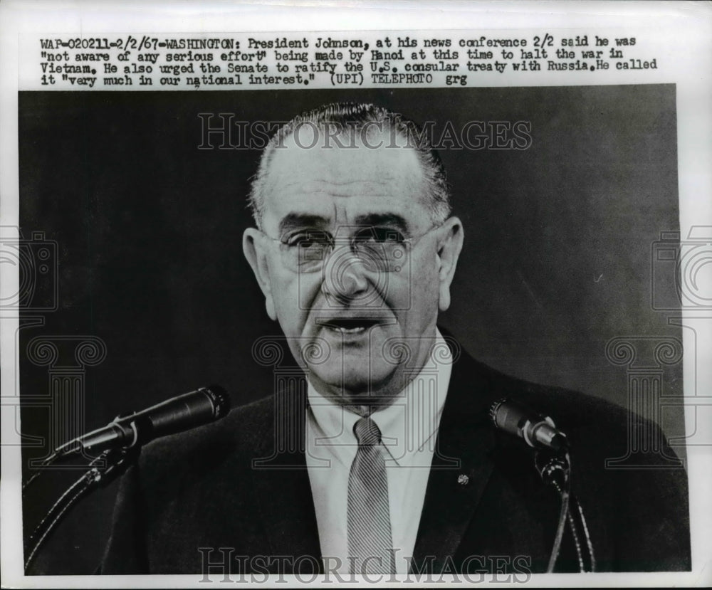 1967 Pres. Truman talks about national interest at a news conference - Historic Images