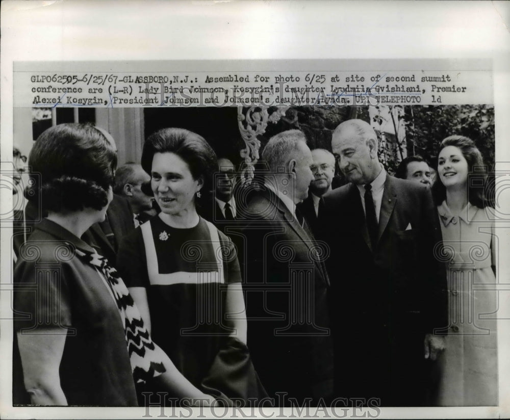 1967 Press Photo Pres. Johnson and daughter Lynda with Kosygin and daughter - Historic Images