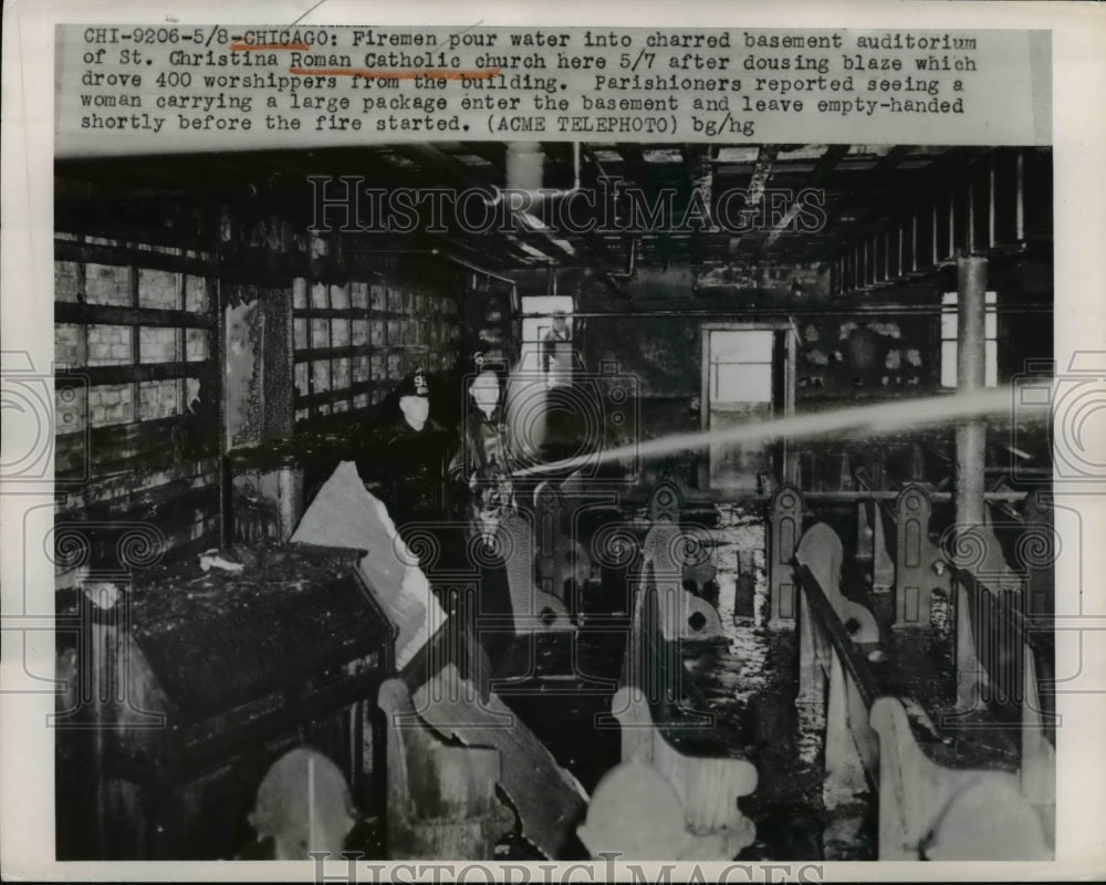 1950 Press Photo Charred basement of St. Christina Roman Catholic church-Historic Images