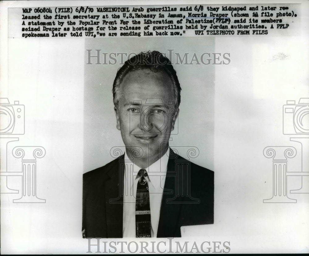 1970 Press Photo American Morris Draper kidnapped by the PFLP in Amman, Jordan - Historic Images