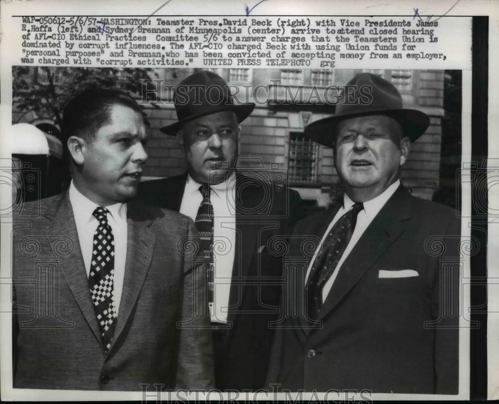 1957 Press Photo Teamster officials attend hearing of AFL-CIO Ethical Practices-Historic Images