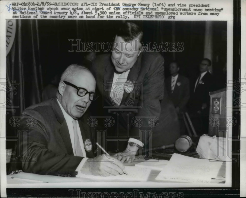 1959 Press Photo George Meany &  Walter Reuther- officials of AFL-CIO lead rally - Historic Images