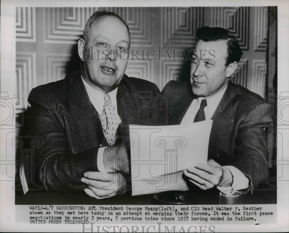 1953 Press Photo AFL president George Meany & CIO head Walter P Reuther in Wash - Historic Images