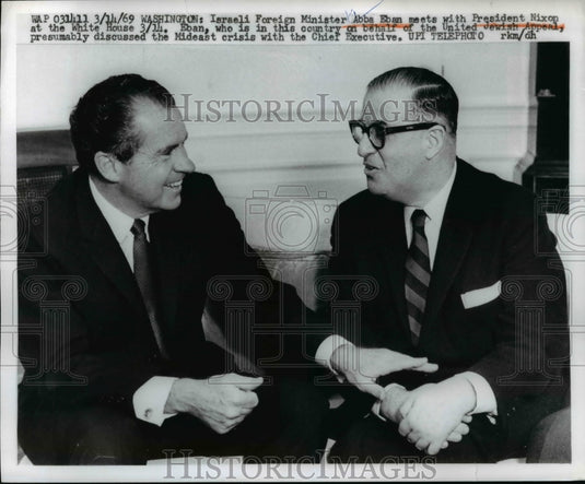 1969 Press Photo Israeli Foreign Minister Abba Eban meets Pres Richard Nixon - Historic Images
