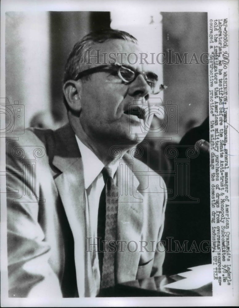 1960 Press Photo Lyman Duncan, gen mgr, American Cyanamid's Lederle Laboratories - Historic Images