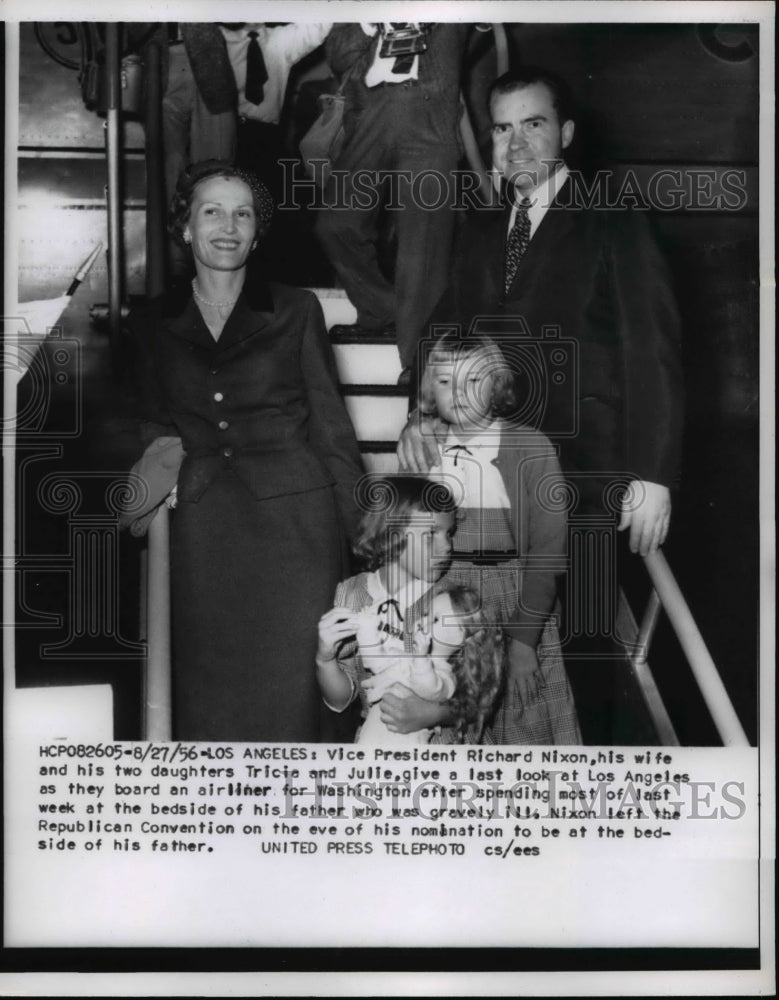 1956 VP Richard Nixon &amp; family boarding plane for Washington in La - Historic Images