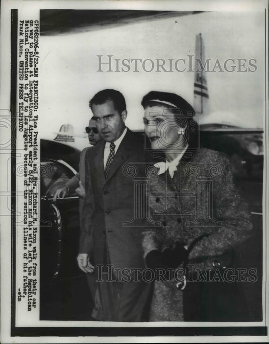 1956 Press Photo VP & Mrs Richard, en route ailing father in Los Angeles - Historic Images