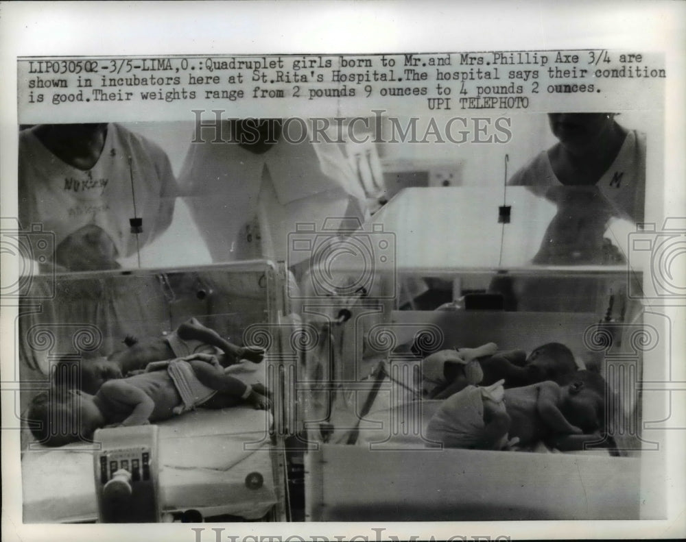 1963 Press Photo The Axe quadruplets shown inside their incubators at St Rita's-Historic Images