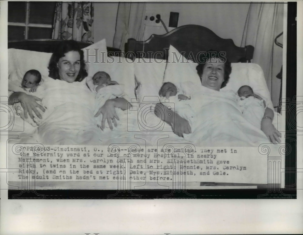 1958 Carolyn Smith &amp; Elizabeth Smith each giving birth to twins - Historic Images