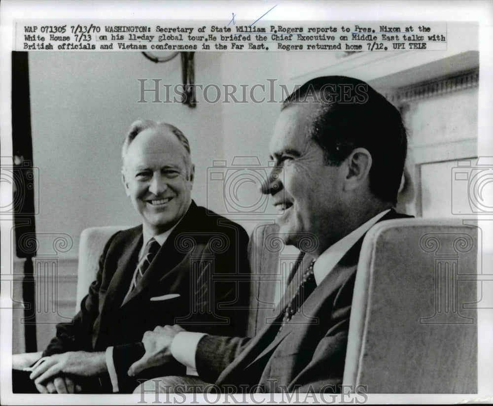 1970 Press Photo Sec of State William P Rogers reports to Pres Richard Nixon - Historic Images