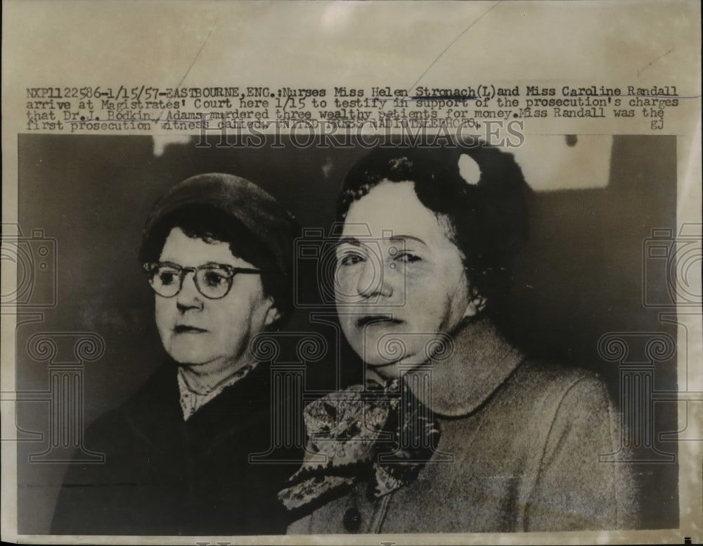 1957 Press Photo Nurses Helen Stronach &amp; Caroline Randall testified in Court - Historic Images