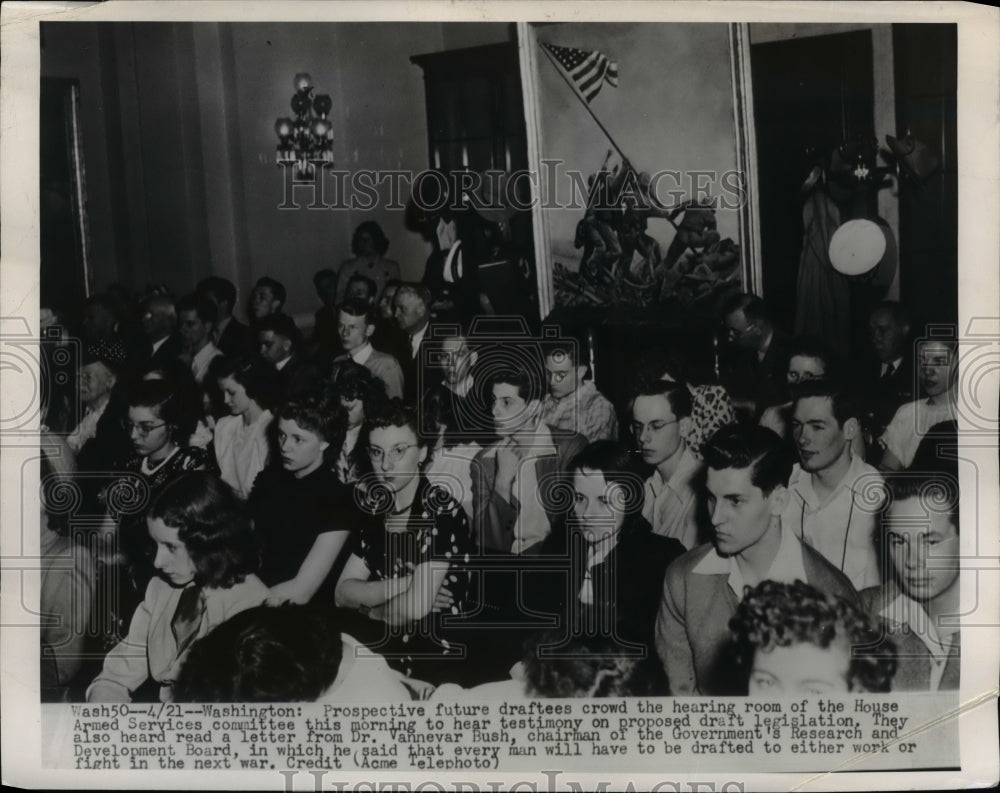 1948 Press Photo Future Draftees in Hearing Room of House Armed Services Meeting - Historic Images