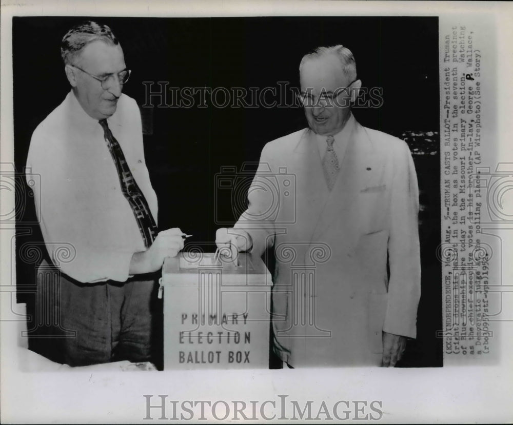 1952 Press Photo President Truman dropped his ballot in the box as he voted - Historic Images