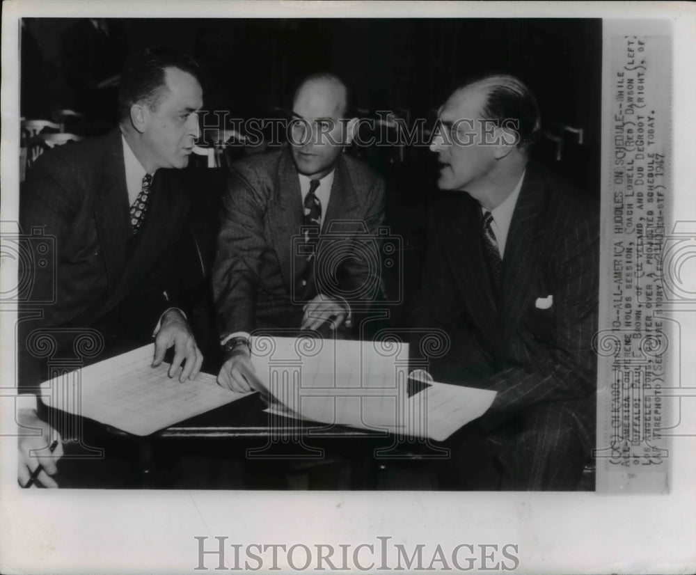 1947 Press Photo All-American Conference coaches huddles on leagues Schedule- Historic Images